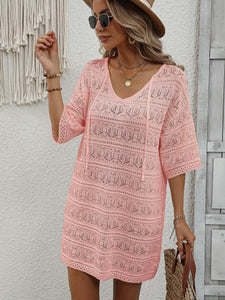 Openwork V-Neck Mini Knit Dress