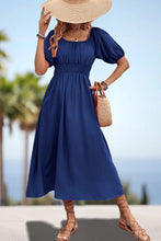 Load image into Gallery viewer, Square Neck Smocked Waist Puff Sleeve Midi Dress