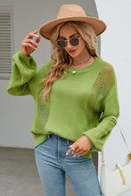 Load image into Gallery viewer, Openwork Round Neck Dropped Shoulder Knit Top