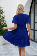 Load image into Gallery viewer, Surplice Neck Tie Waist Flutter Sleeve Pleated Dress