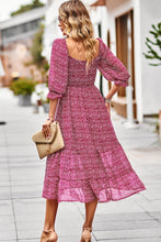 Load image into Gallery viewer, Leopard Square Neck Flounce Sleeve Midi Dress