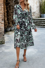 Load image into Gallery viewer, Printed Surplice Neck Flounce Sleeve Midi Dress