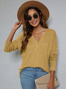 Dropped Shoulder High-Low Waffle-Knit Top