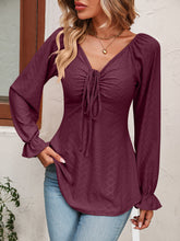 Load image into Gallery viewer, Tie Front V-Neck Puff Sleeve Blouse