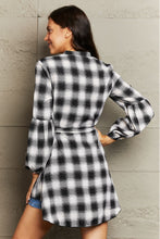 Load image into Gallery viewer, Plaid Tie Waist Lantern Sleeve Mini Dress