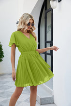 Load image into Gallery viewer, Surplice Neck Tie Waist Flutter Sleeve Pleated Dress