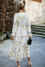 Load image into Gallery viewer, Printed Surplice Neck Flounce Sleeve Midi Dress