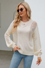 Load image into Gallery viewer, Openwork Round Neck Dropped Shoulder Knit Top