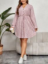 Load image into Gallery viewer, Plus Size V-Neck Tie Waist Long Sleeve Dress