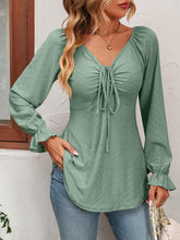 Load image into Gallery viewer, Tie Front V-Neck Puff Sleeve Blouse