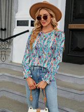 Load image into Gallery viewer, Printed Round Neck Flounce Sleeve Blouse