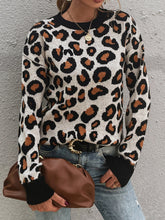 Load image into Gallery viewer, Leopard Round Neck Dropped Shoulder Sweater