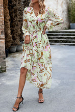 Load image into Gallery viewer, Printed Surplice Neck Flounce Sleeve Midi Dress