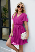 Load image into Gallery viewer, Surplice Neck Tie Waist Flutter Sleeve Pleated Dress