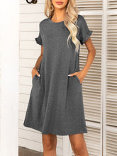 Load image into Gallery viewer, Round Neck Flounce Sleeve Dress with Pockets