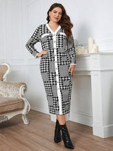 Load image into Gallery viewer, Plus Size Houndstooth Button-Down Long Sleeve Dress