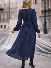 Load image into Gallery viewer, V-Neck Long Sleeve Pleated Slit Dress