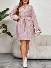 Load image into Gallery viewer, Plus Size V-Neck Tie Waist Long Sleeve Dress