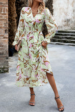 Load image into Gallery viewer, Printed Surplice Neck Flounce Sleeve Midi Dress