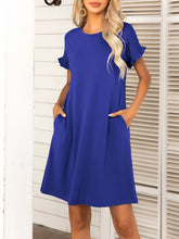 Load image into Gallery viewer, Round Neck Flounce Sleeve Dress with Pockets