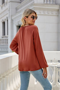 V-Neck Raglan Sleeve Ruched Detail Top