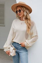 Load image into Gallery viewer, Openwork Round Neck Dropped Shoulder Knit Top