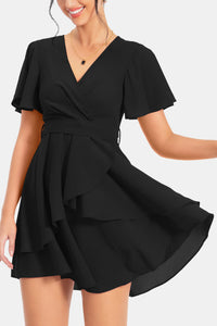 Surplice Neck Flutter Sleeve Dress