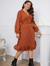 Load image into Gallery viewer, Plus Size Surplice Neck Tie Waist Dress