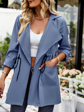 Load image into Gallery viewer, Open Front Drawstring Trench Coat with Pockets