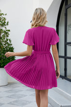 Load image into Gallery viewer, Surplice Neck Tie Waist Flutter Sleeve Pleated Dress