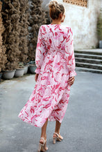 Load image into Gallery viewer, Printed Surplice Neck Flounce Sleeve Midi Dress