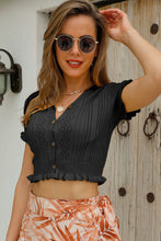 Load image into Gallery viewer, Buttoned Frill Hem Cropped Knit Top