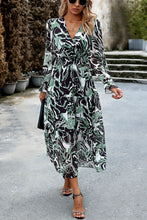 Load image into Gallery viewer, Printed Surplice Neck Flounce Sleeve Midi Dress