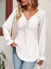 Load image into Gallery viewer, Tie Front V-Neck Puff Sleeve Blouse