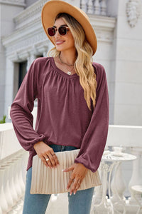 V-Neck Raglan Sleeve Ruched Detail Top