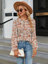 Load image into Gallery viewer, Printed Round Neck Flounce Sleeve Blouse