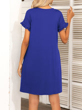 Load image into Gallery viewer, Round Neck Flounce Sleeve Dress with Pockets