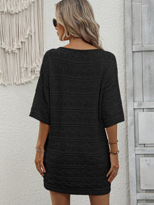 Openwork V-Neck Mini Knit Dress